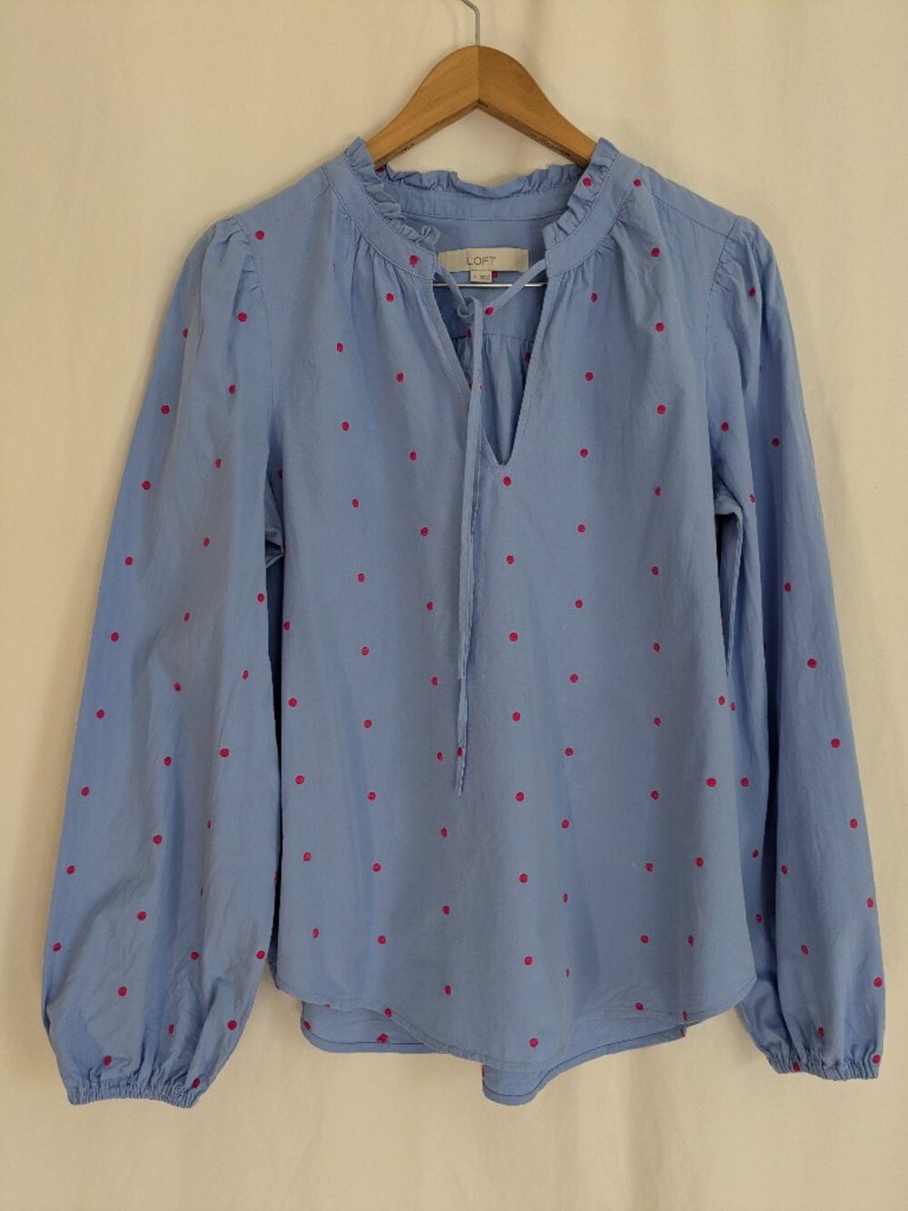 LOFT Ruffle Tie Neck Top Sz Small Puff Long Sleeve